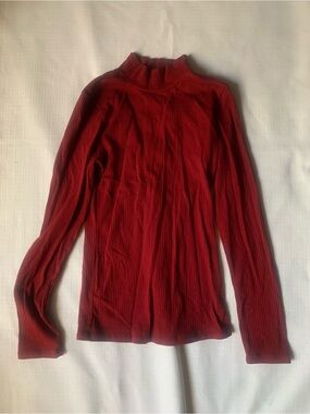 Bozzolo Ribbed Mock Neck Long-Sleeve Top - Deep Red